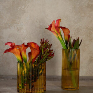 Amber Pleated Glass Cylinder and Oval Vase