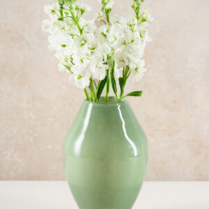 10in Tall Jade Green Hand Blown Glass Vase