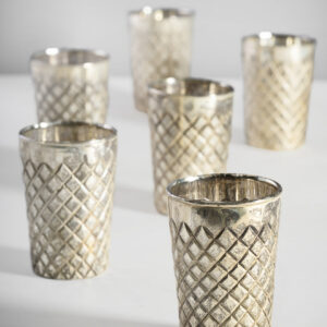 3.5in Tall Antique Silver Votive Holder, Set of 6