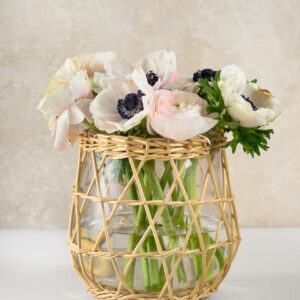 6in Tall Wicker & Glass Holder