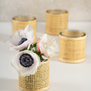 3in Tall Cane Woven Glass Cylinder, Set of 4