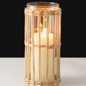 10in Tall Cane Woven Glass Cylinder