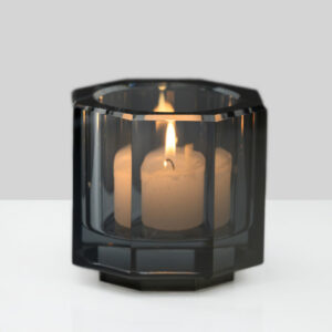 2.75in Tall Smoke Gray Tea Light Crystal Glass Holder