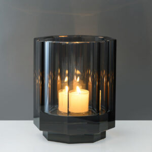 5in Tall Smoke Gray Crystal Glass Candle Holder