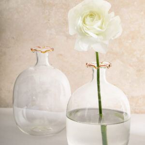 6in Tall Amber Tip Iris Oval Mini Glass Vase, Set of 2