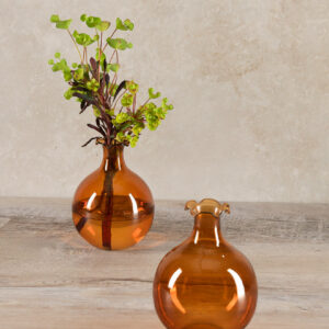 5in Tall Amber Iris Ball Glass Vase, Set of 2