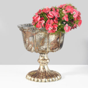 5in Tall Vintage Fluted Glass Flower Compote