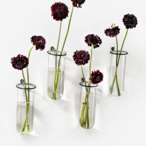 5.75in Tall Glass Tube Vase With Iron Ring, Set of 4