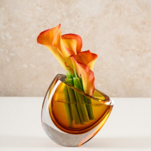 5in Tall Clear and Amber Glow Hand blown Glass Vase