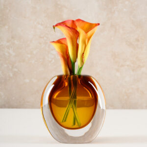 5.5in Tall Clear and Amber Glow Hand Blown Short Glass Vase