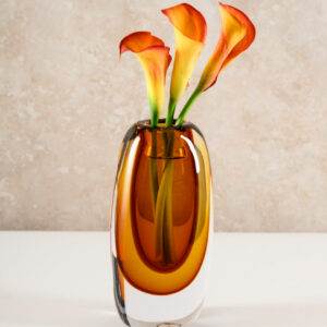 8.5in Tall Clear and Amber Glow Hand Blown Glass Vase