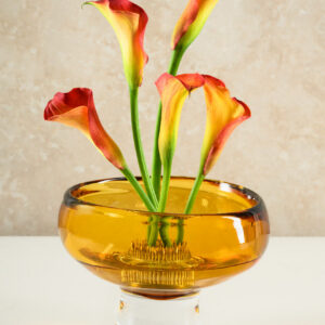 5in Tall Clear and Amber Glow Hand Blown Glass Bowl
