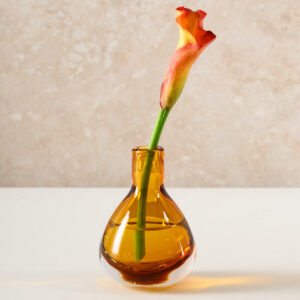 4.5in Tall Amber Glow Hand Blown Deco Glass Vase, Mini