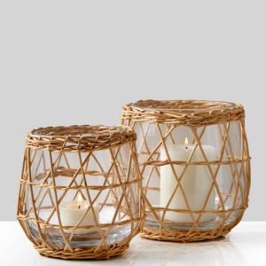 7in Tall Wicker Wrapped Glass Candleholder