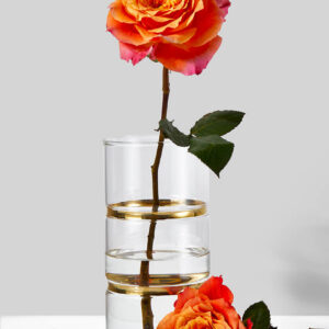 8in Tall Gold Band Round Glass Vase