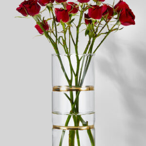 10in Tall Gold Band Round Glass Vase