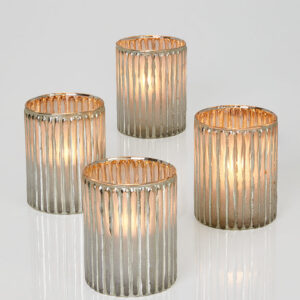 4in Tall Silver Corrugated Glass Votive Holder